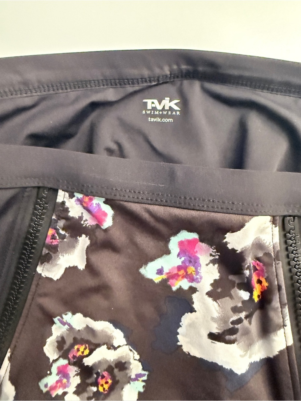 TAVIK High-Waist Black Floral Panel Swim Surf Bottoms Size Large - Picture 3 of 7